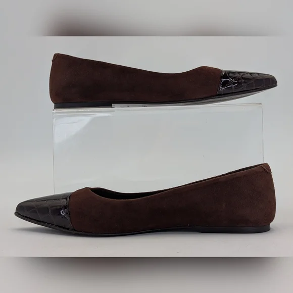 Flattered Studio Sz 6 Luxurious Suede & Croc-Embossed Brown Pointed Ballet Flats - Picture 10 of 17